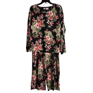 Tommy‎ Bahama Womens Size Large Black Floral Warm PJs Pajama PJ Set NWT